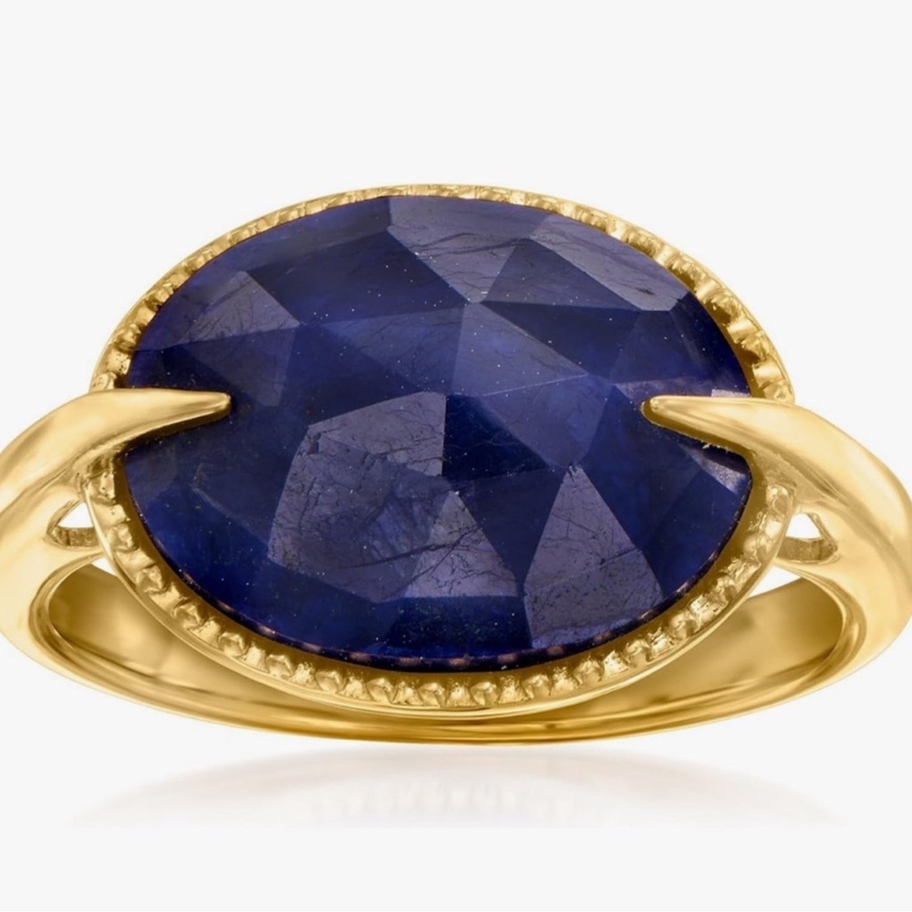 🆕 7 Carat Sapphire Cocktail Ring 18K Gold over 925 silver Deep Blue Gemstone NEW